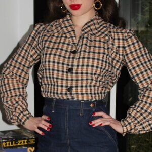 Freddies of Pinewood Orange and Black Long Sleeve Button Down Top Blouse W UK12